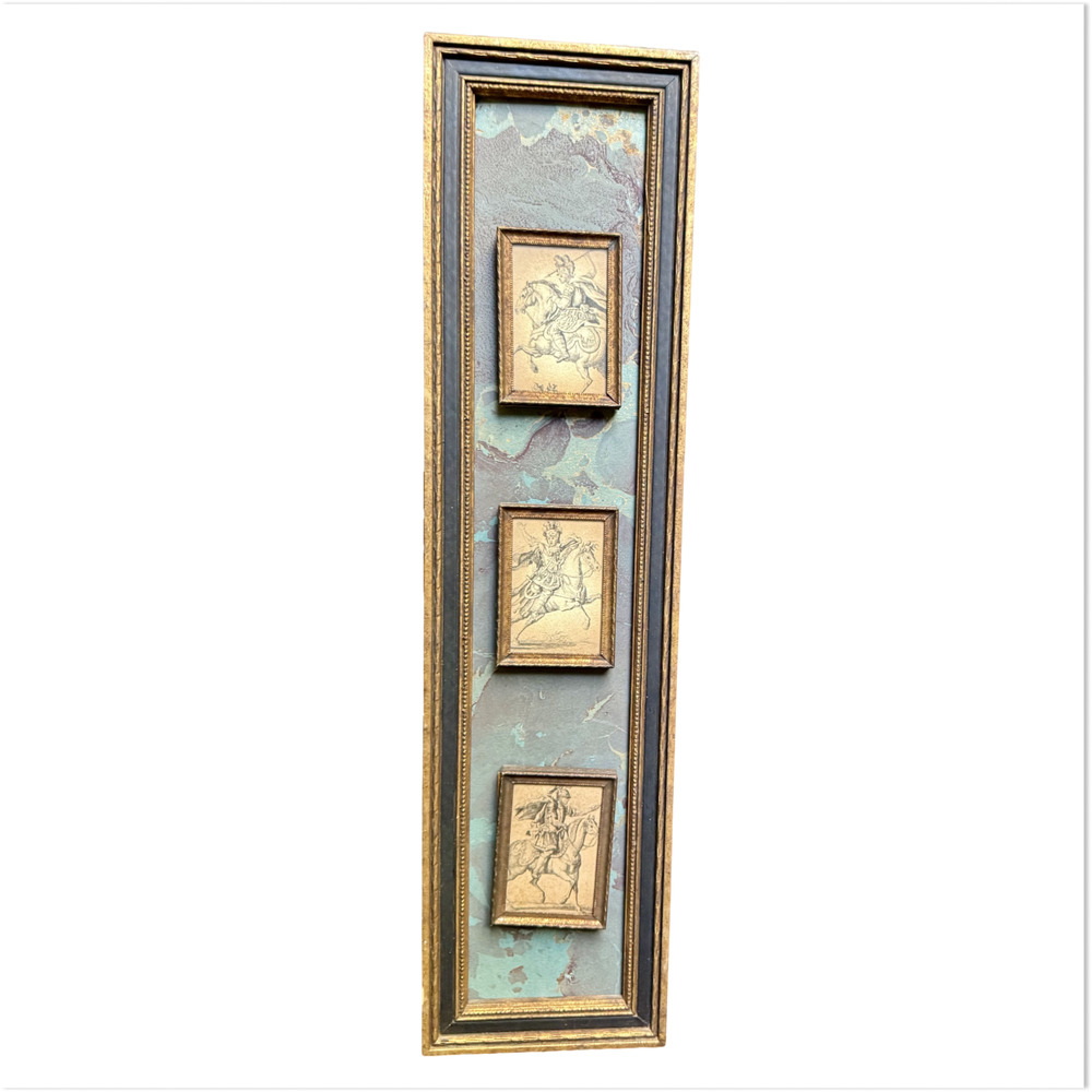 Vintage Merian First Twelve Roman Caesars Equestrian Triptych Framed Art Print